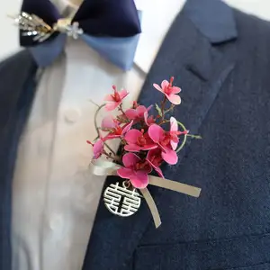 Estilo chinês oi-caráter seda flor noivo groomsmen casamento corpete vestido de casamento tiro escreveu adereços