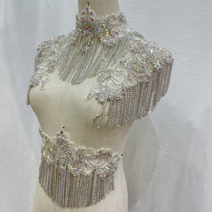 HC-15438 Hechun 2025 Hot Bán Pha Lê <span class=keywords><strong>AB</strong></span> Rhinestone Đính Fringe Chất Liệu Thủy Tinh Hoa Hình Dạng Motif Cho Váy Cưới May-On - Product Image 3