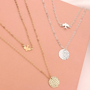 Collier pendentif pour femme plaqué or 18 carats breloque <span class=keywords><strong>colombe</strong></span> de paix multicouche avec diamant chaîne à maillons populaire de style de rue à la mode - Product Image 4