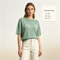 Pull décontracté brodé de haute qualité pour femme, col rond, manches courtes, couleur blanche, personnalisable OEM & ODM, vente en gros