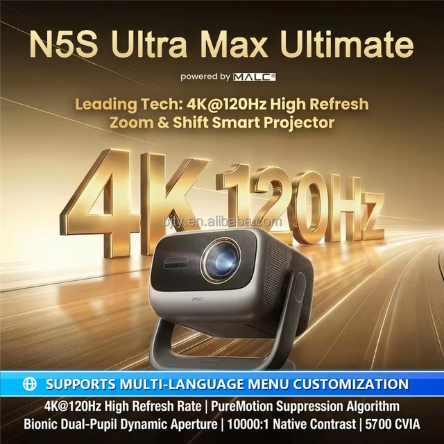 New JMGO 4K 120Hz High Refresh Rate N5S Ultra Max Ultimate Tr-Color Laser 5700 CVIA Lumens IRIS Low Latency Gaming Projector