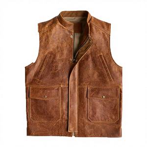 เสื้อแจ็คเก็ตผู้ชายสไตล์วินเทจสำหรับกิจกรรมกลางแจ้ง ล่าสัตว์ เล่นกีฬา ทำจากผ้าแคนวาสและหนังแท้ กันน้ำ มีกระเป๋าซิป - Product Image 2