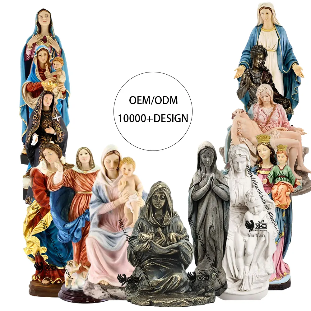 Fábrica al por mayor estatuas religiosas católicas resina cristiana miniatu Estatua de la Virgen María hecha a pedido estatuas