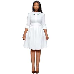 91031-MX24 Sehe Fashion Design abiti Casual nuovo arrivo con fiocco ragazze con cintura <span class=keywords><strong>donna</strong></span> girocollo floreale in <span class=keywords><strong>cotone</strong></span> adulti al ginocchio - Product Image 2