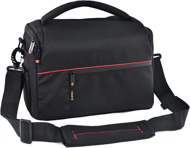 FOSOTO DSLR Camera Shoulder Bag Case Compatible for Canon EOS Rebel T7 T6 T8i SL3 T100 2000D Pentax with Waterproof Rain Cover