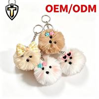 En gros, Porte-clés et breloque de sac en peluche chien mignon avec nœud, pompon moelleux et lunettes, doux, durable, pour sac à dos, pendentif ou figurine