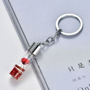 Cute Glass Bottle Dry Flower Liquid Keychain Immortal Flower <b>Key</b> <b>Chains</b> for Women Girls Car Purse Bag Pendant Jewelry - Product Image 2