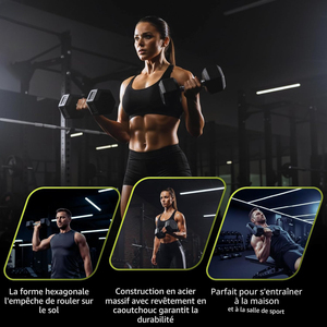 Ensemble d'haltères hexagonales en caoutchouc pour entraînement de force en salle de sport, vente en gros - Product Image 4