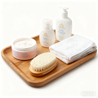Brosse corporelle ovale en bois de hêtre naturel, poils de chèvre doux, exfoliante, avec manche en bois, masseur capillaire, pour le bain et le spa des bébés