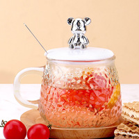 Gobelet en verre haut de gamme avec couvercle en forme d'ours, design mignon pour le bureau et la maison, jus de petit-déjeuner et café
