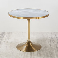 Table de conférence ronde en acier inoxydable avec piétement tulipe et plateau en pierre frittée, table de négociation de bureau, table de réunion ronde