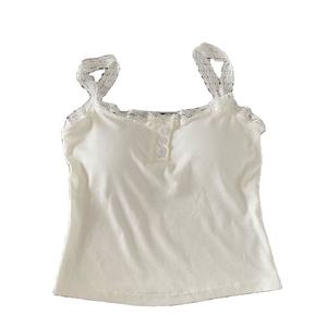 เสื้อแขนกุดมีสายคล้องคอลายลูกไม้สไตล์สาว Spice พร้อมแผ่นรองหน้าอกสวมใส่ด้านนอกกระดุมช่องเซ็กซี่ - Product Image 1