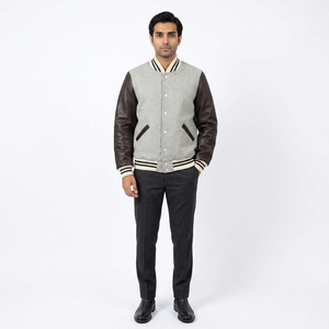 Chaqueta Varsity Premium de Invierno para Hombre, Personalizada, con Cuello Alto, Cuero Genuino, Logotipo Bordado en la Parte Delantera, Transpirable, Informal - Product Image 1