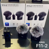 Microphone Lavalier Sans Fil 3-en-1 F11-2 Double Micro Anti-Bruit Mini Clip-on pour iPhone Android Appareil Photo Interview Vlog