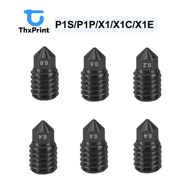 ThxPrint Withstands Temperatures up to 500°C Hardened Steel Nozzles for Bambu Lab X1/X1C/P1S/P1P 3D Printer