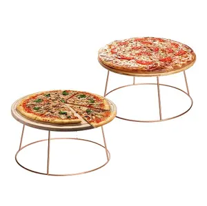 RUIMEI Rose Gold Wire Metal Pizza Tray Holder Pizza Box Riser, Serving Platter Pedestal, Set of 2