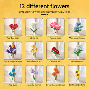 Ensemble de blocs de construction Woma Toys Bouquet de fleurs, collection botanique, mini briques, bricolage, jouet éducatif créatif, cadeau pour enfants - Product Image 4