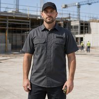Kemeja Kasual Taktis Musim Panas Kerah Turn Downb Bahan Katun Drill Ringan Lengan Pendek Bernapas Twill Cargo Layanan OEM