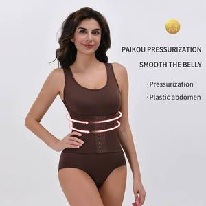Solide <span class=keywords><strong>ventre</strong></span> contrôle façonnage Shapewear sans couture haute élastique body Lingerie Sexy sans manches serré corps Shaper haut noir - Product Image 3