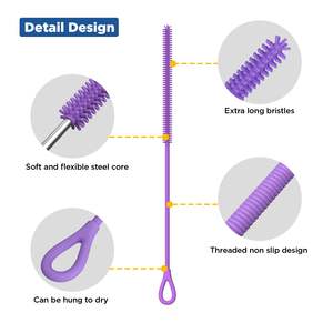 Brosse de nettoyage pour pailles en silicone, brosse à pailles réutilisable extra longue pour nettoyer les pailles et les gobelets en verre ou en métal, poignée antidérapante - Product Image 3