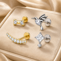 CRYSPURE ASTM F136 Titane Clous de Labret à Dos Plat Or Argent CZ Colibri Arc Cerceau Cerf-volant Bijoux d'Oreille Cartilage Hélix Vente en Gros