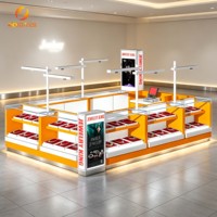 Vitrine de présentation de bijoux personnalisée orange avec éclairage LED intégré pour comptoir en verre, idéale pour les boutiques de pierres précieuses