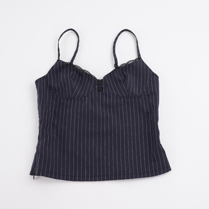 Women's Pinstripe Lace Trim Camisole Slim Fit V Neck Spaghetti Strap Tank <b>Top</b> Sleeveless Casual Summer Cami - Product Image 2