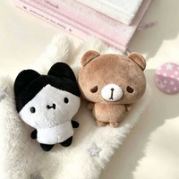 Peluche de 10 cm : Adorable petit ours brun et chat noir, pendentif en peluche au design créatif et esthétique, poupée de dessin animé