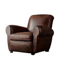 Fauteuil Tiger, style campagnard américain, en cuir vintage et bois, luxe léger, pour petit appartement, salon