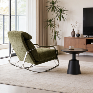 Sillón Mecedor Estilo Italiano, Estructura Metálica de Lujo, Tela Suave, Sillón de Descanso para Sala de Estar o Espacio de Descanso - Product Image 4