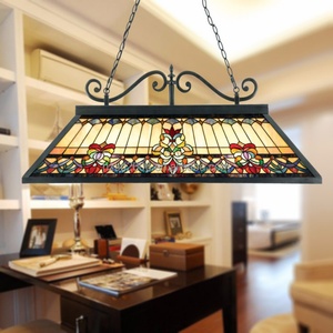 Lustre rectangulaire en verre teinté fait main de style européen, lampe Tiffany pour table de billard, 140 cm, pour la décoration de salle à manger - Product Image 1