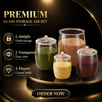 Bocaux alimentaires cylindriques hermétiques en PET transparent avec couvercle à bouton taillé en diamant pour garde-manger, comptoir, pâtisserie, riz, céréales, pâtes, noix