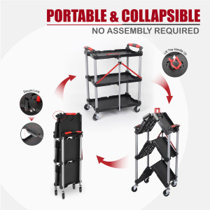 Chariot roulant pliable à 3 niveaux, robuste, avec roues à frein pour entrepôt, garage, directement du fabricant - Product Image 5
