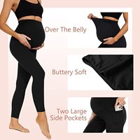Pantalon de Maternité de Yoga d'Entraînement Taille Haute, Leggings de Sport pour Femme Coupe Ajustée Motif Uni Vêtement de Grossesse Avec Poche