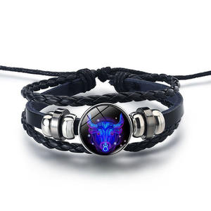 Bracelet lumineux en cuir tressé G1360 <span class=keywords><strong>Horoscope</strong></span>, bijoux qui brillent dans le noir, astrologie chinoise, bracelets des 12 signes <span class=keywords><strong>du</strong></span> zodiaque - Product Image 1