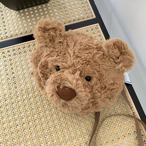 Bolso Bandolera con Cabeza de Oso de Peluche de <span class=keywords><strong>Barcelona</strong></span>, Bolso de Hombro con Cara de Peluche, Bolso Mensajero de Peluche Suave con Relleno de Algodón PP, Correa Ajustable - Product Image 3