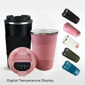 ספל קפה נסיעות מפלדת אל חלד ורוד 2024 עם תצוגת טמפרטורה עם טמפרטורה דיגיטלית לכוס קפה