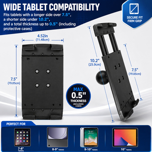 Support de tablette robuste en aluminium antichoc pour camion et camping-car, base à boule de 1,5 pouce, compatible avec les iPad et tablettes de 7,5 à 13 pouces - Product Image 3