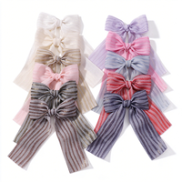 IFOND Vente en gros de pinces à cheveux en coton et lin rayé avec long ruban pour petites filles