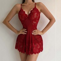 Pakaian dalam wanita seksi pakaian dalam warna Solid sejuk nyaman gaun selip tembus pandang renda malam