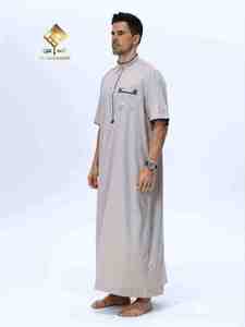 HARAMAIN MEN THOUB Chemise à manches courtes élégante à fermeture à quatre boutons, séchage rapide, légère, couleur unie, usage quotidien - Product Image 2