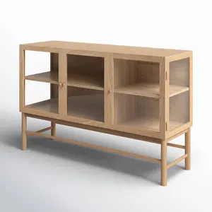 Mueble de Cocina Personalizado OEM con Patas de Madera Maciza de Roble, Aparador con Puertas de Vidrio, Mueble para el Hogar - Product Image 4