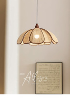 Lampe suspendue en rotin en forme de fleur artistique avec accents en bois, LED chaude, contrôle via l'application Mijia - Décoration intérieure vintage Wabi-Sabi