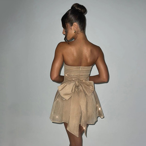 Robe sexy tendance 2025, robe pour femme, sans bretelles, à bretelles, avec nœud, jupe en filet cousue - Product Image 4