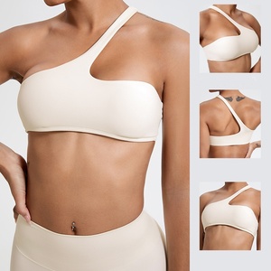 Logo personnalisé Fitness vêtements <span class=keywords><strong>de</strong></span> yoga couleur unie sans manches respirant femmes une épaule soutiens-gorge <span class=keywords><strong>de</strong></span> <span class=keywords><strong>sport</strong></span> hauts d'entraînement <span class=keywords><strong>de</strong></span> gymnastique - Product Image 2