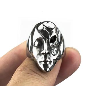 Stainless Steel <b>Ring</b> Men Punk Half Skull Face Hip Hop Geometric Design Gift Jewelry - Product Image 4