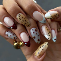 Faux ongles à presser en amande, motif écaille de tortue, 24 pièces, faux ongles léopard à bout français, couleurs mélangées rétro, pour manucure