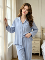 Ensemble de pyjama pour femmes en viscose de bambou et coton, manches longues et pantalon long, nouveau style pour le printemps, l'été et l'automne, vêtements de détente haut de gamme pour femmes