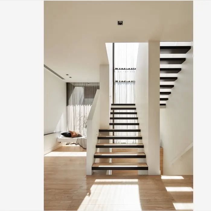 Modern Indoor Home Oak Wood Tread Suspended Staircase Floating Stairs