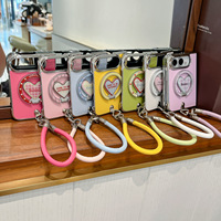 Étui de téléphone pliable à pois pour femmes, mignon, avec miroir, pour iPhone Duo, coque de protection avec bracelet